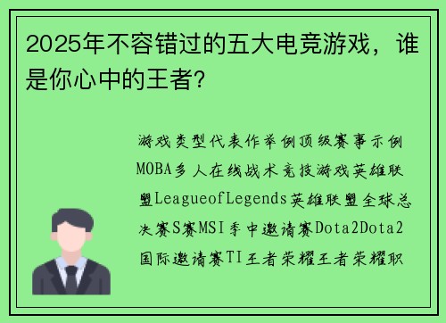 2025年不容错过的五大电竞游戏，谁是你心中的王者？